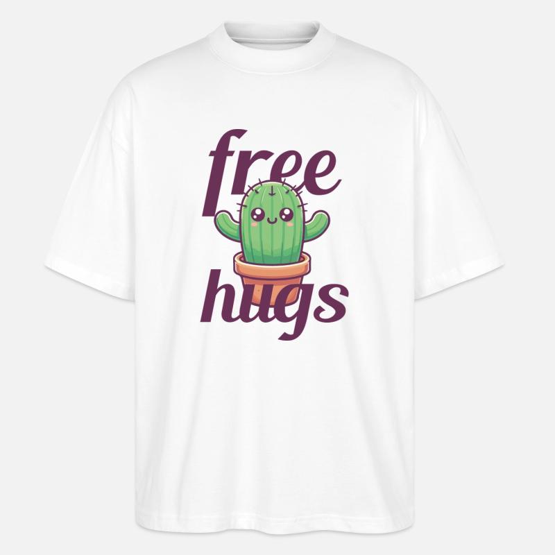 Free Hugs Kaktus - Stanley/Stella Oversized Unisex Bio T-Shirt Blaster 2.0 - Weiß