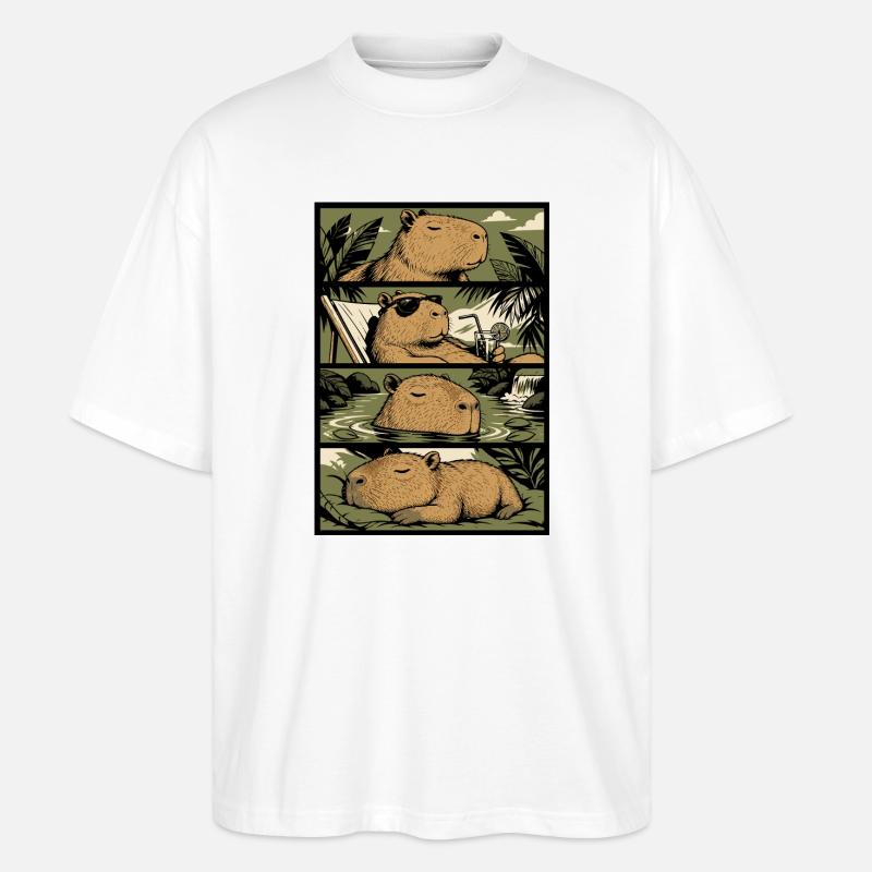 Tropical Capybara Chill Art - T-shirt bio Blaster 2.0 coupe oversize Stanley/Stella Unisexe - blanc
