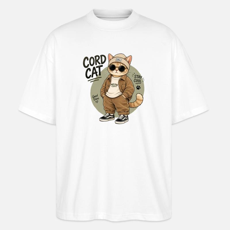 Kordkatze im Chill-Look - Stanley/Stella Oversized Unisex Bio T-Shirt Blaster 2.0 - Weiß