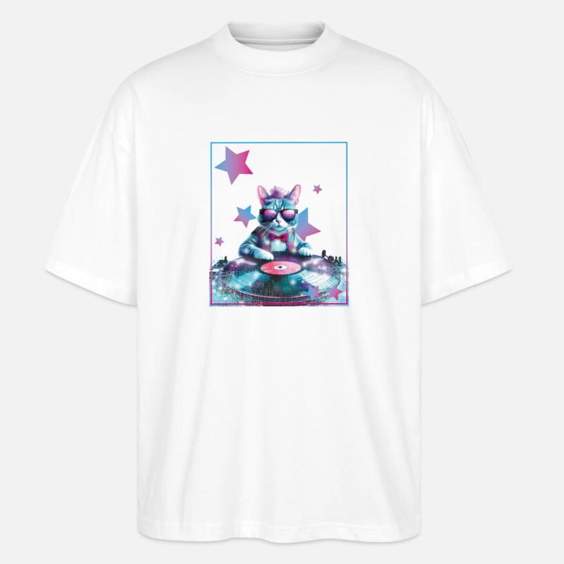 DJ Mix, Ai Katze - Stanley/Stella Oversized Unisex Bio T-Shirt Blaster 2.0 - Weiß