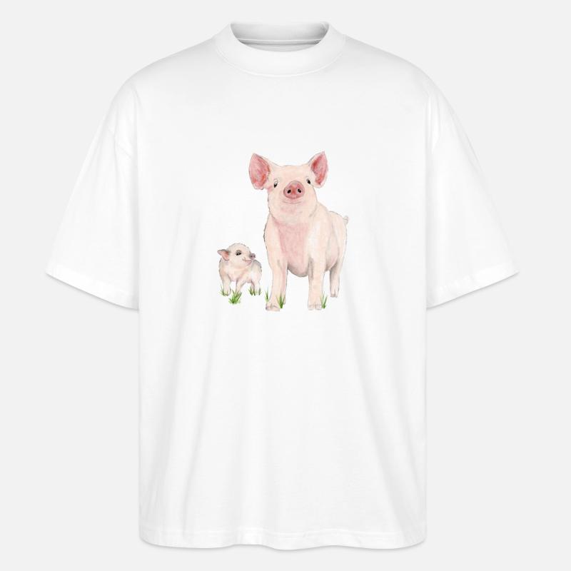 Schwein mit Ferkel - Stanley/Stella Oversized Unisex Bio T-Shirt Blaster 2.0 - Weiß