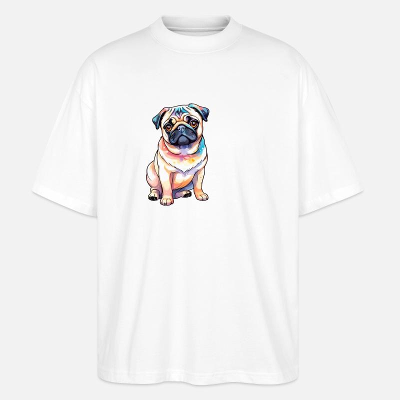 Mops Wasserfarben - Stanley/Stella Oversized Unisex Bio T-Shirt Blaster 2.0 - Weiß