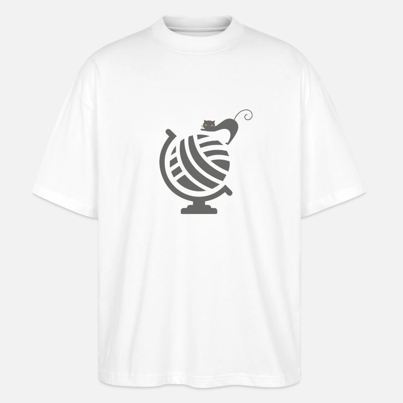 Cute Cat on Globe - Stanley/Stella Oversized Unisex Organic T-shirt Blaster 2.0 - white