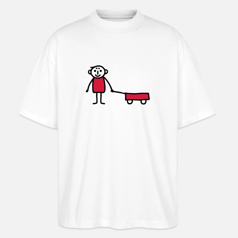 Junge mit Bollerwagen - V2 - Stanley/Stella Oversized Unisex Bio T-Shirt Blaster 2.0 - Weiß