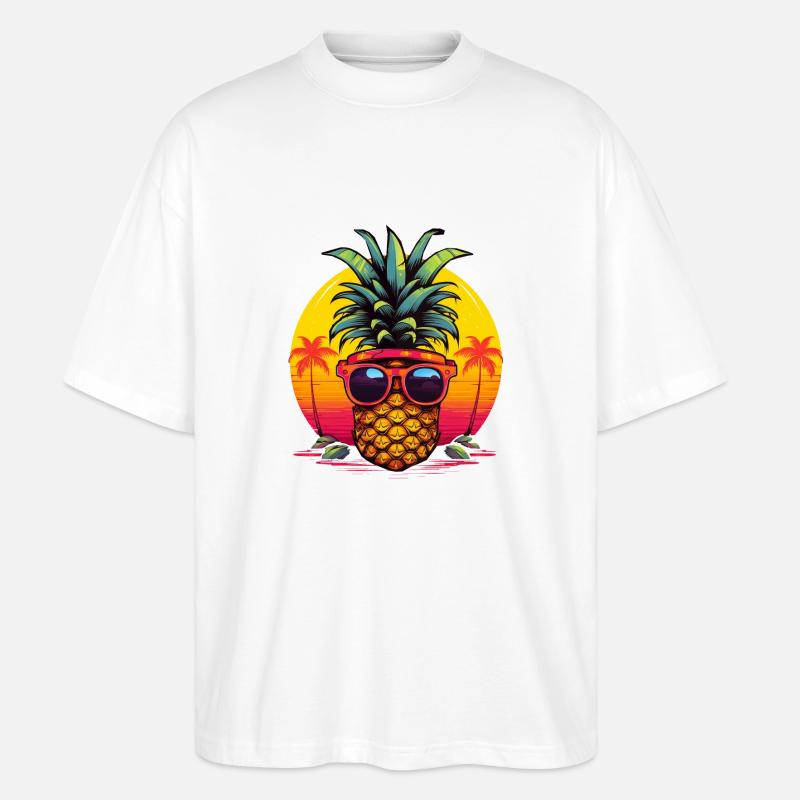 Synthwave Pineapple - T-shirt bio Blaster 2.0 coupe oversize Stanley/Stella Unisexe - blanc