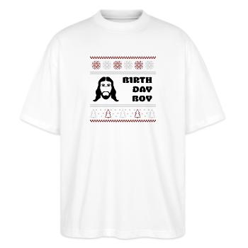 Noël moche · Anniversaire Garçon Noël - T-shirt bio Blaster 2.0 coupe oversize Stanley/Stella Unisexe - blanc - Devant - Alina (178cm) & Michal (187cm)