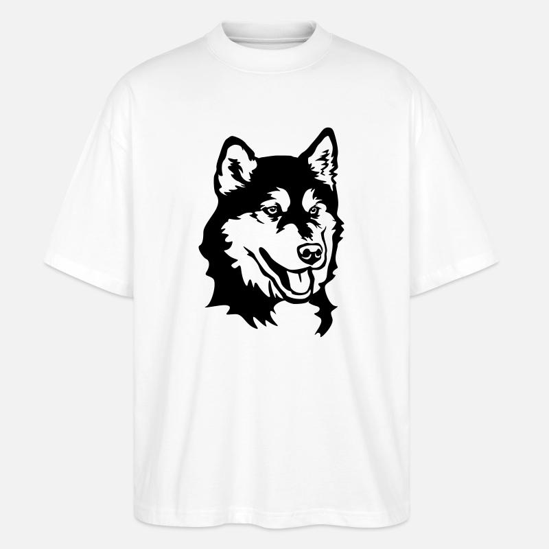 Tête de Malamute d’Alaska - T-shirt bio Blaster 2.0 coupe oversize Stanley/Stella Unisexe - blanc