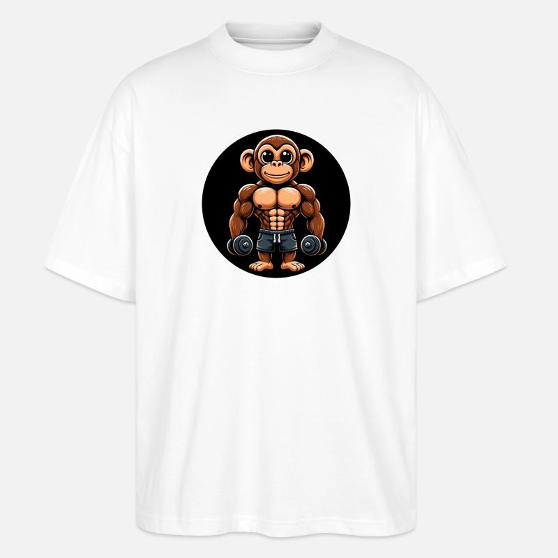 Affe Chimpanse Bodybuilder Training - Stanley/Stella Oversized Unisex Bio T-Shirt Blaster 2.0 - Weiß