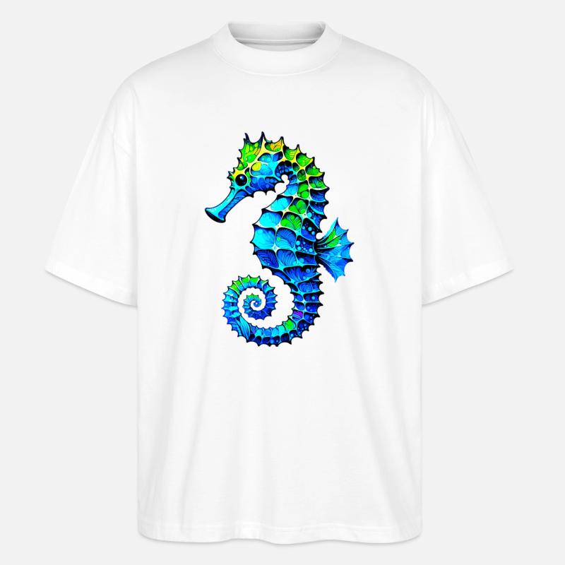 Seepferdchen - Stanley/Stella Oversized Unisex Bio T-Shirt Blaster 2.0 - Weiß