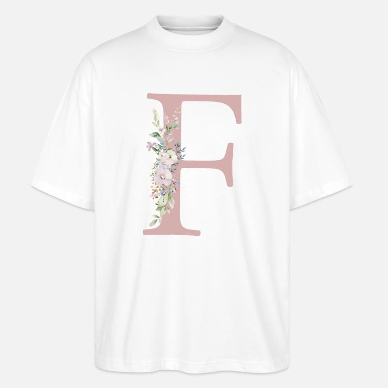 F Monogramm, Floral, personalisierbar - Stanley/Stella Oversized Unisex Bio T-Shirt Blaster 2.0 - Weiß