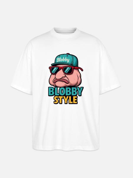 Blobby Style Cartoon Tee - Stanley/Stella Oversized Unisex Organic T-shirt Blaster 2.0 - white