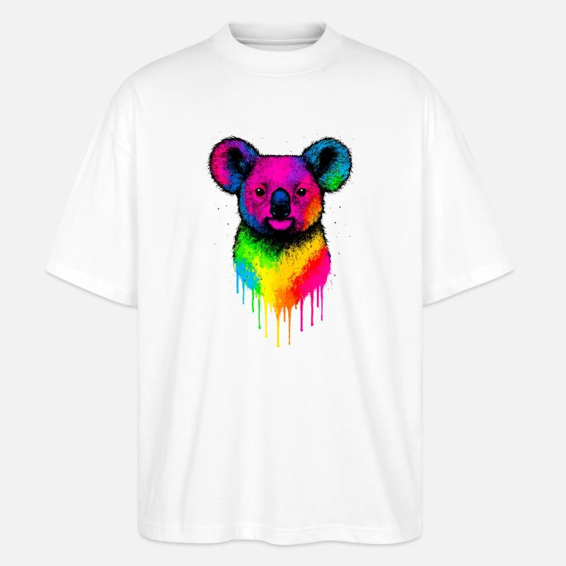 Regenbogen Koala Neon Splatter - Stanley/Stella Oversized Unisex Bio T-Shirt Blaster 2.0 - Weiß