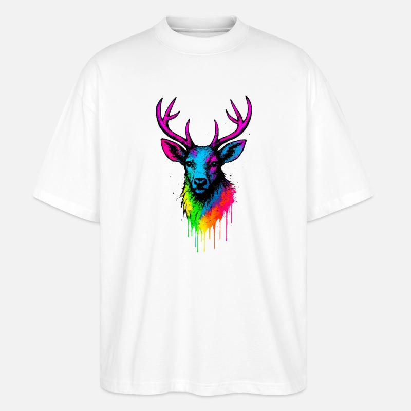 Éclaboussure de néon de cerf arc-en-ciel - T-shirt bio Blaster 2.0 coupe oversize Stanley/Stella Unisexe - blanc