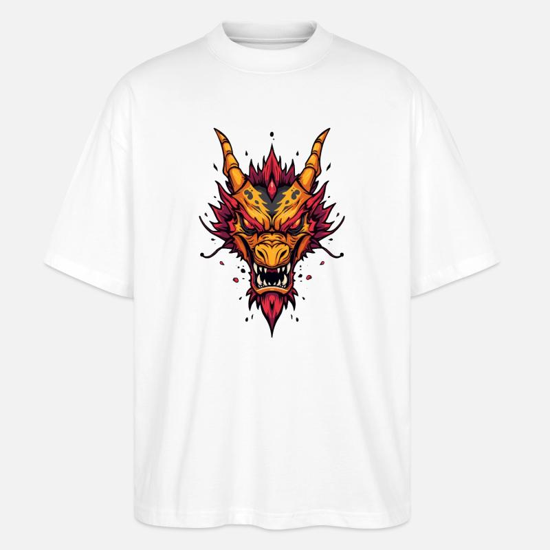 Flammender asiatischer Drache - Stanley/Stella Oversized Unisex Bio T-Shirt Blaster 2.0 - Weiß