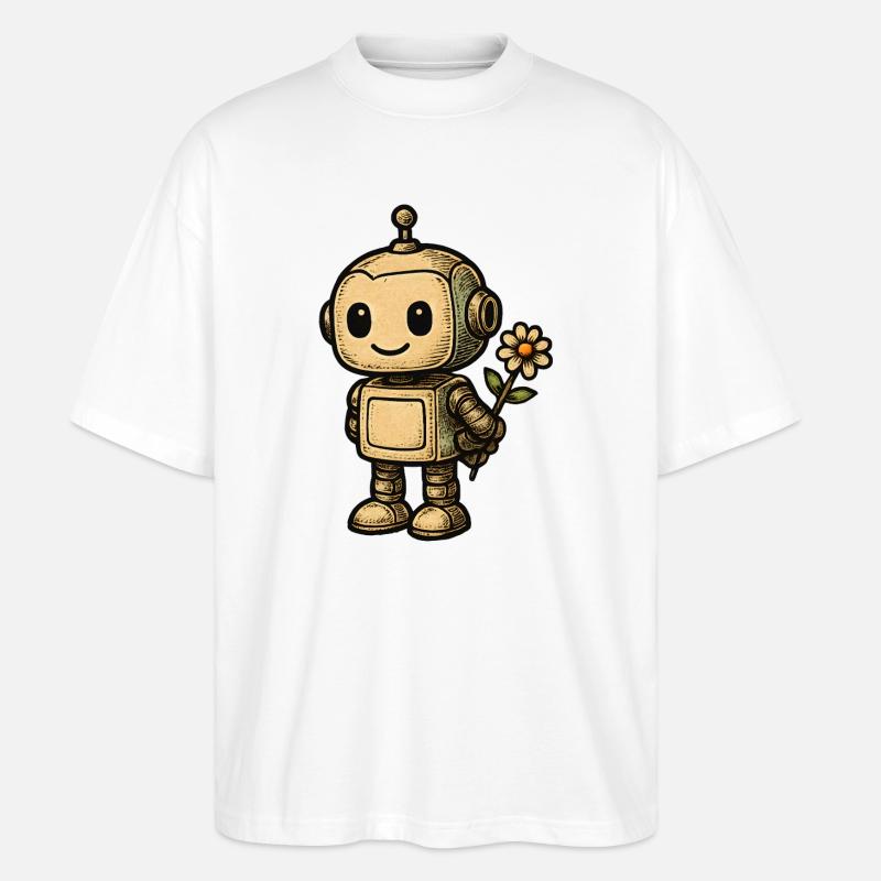 Robot avec fleur - T-shirt bio Blaster 2.0 coupe oversize Stanley/Stella Unisexe - blanc