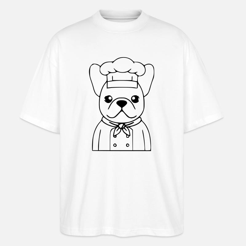 Frenchie Chef Baker Outline - Stanley/Stella Oversized Unisex Organic T-shirt Blaster 2.0 - white