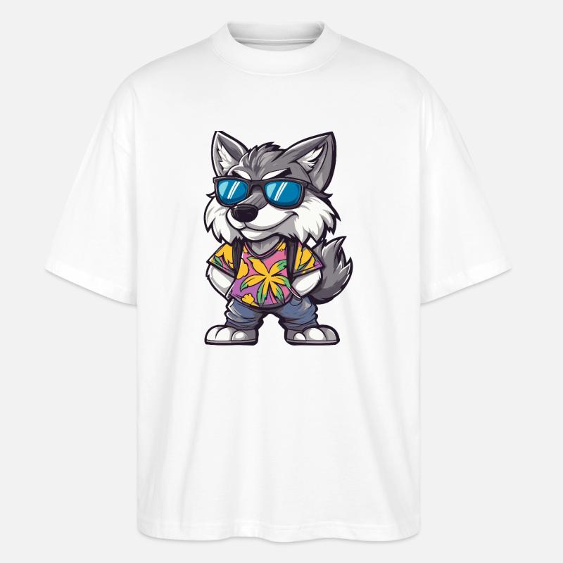 Wolf Comic Urlaub - Stanley/Stella Oversized Unisex Bio T-Shirt Blaster 2.0 - Weiß