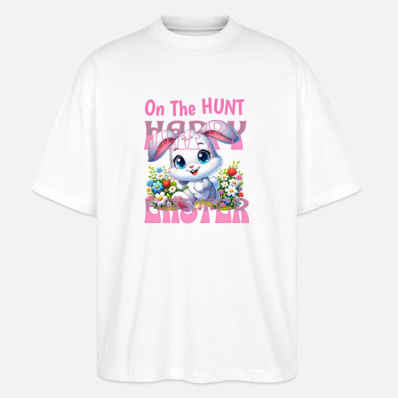 LAPIN DE PAQUES " a la chasse " Happy Easter " - T-shirt bio Blaster 2.0 coupe oversize Stanley/Stella Unisexe - blanc