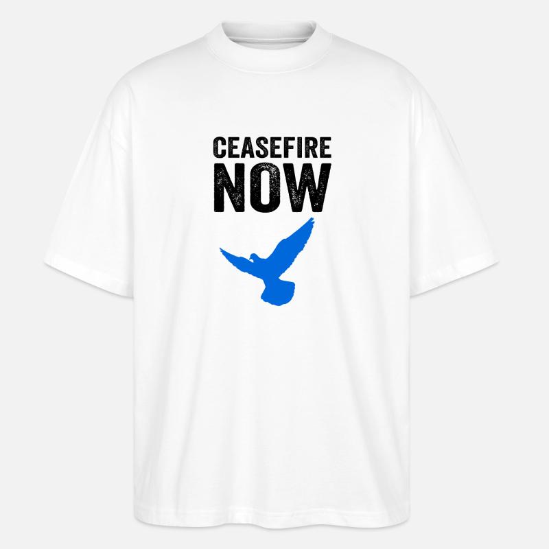 CEASEFIRE NOW mit Friedenstaube - Stanley/Stella Oversized Unisex Bio T-Shirt Blaster 2.0 - Weiß