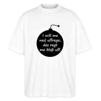 Explodiere vor Gelassenheit - Schwäbischer Spruch - Stanley/Stella Oversized Unisex Bio T-Shirt Blaster 2.0 - Weiß - Vorne - Alina (178cm) & Michal (187cm)