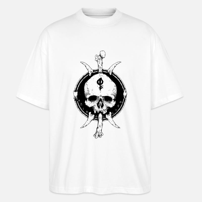 Crâne tatouage classique - T-shirt bio Blaster 2.0 coupe oversize Stanley/Stella Unisexe - blanc