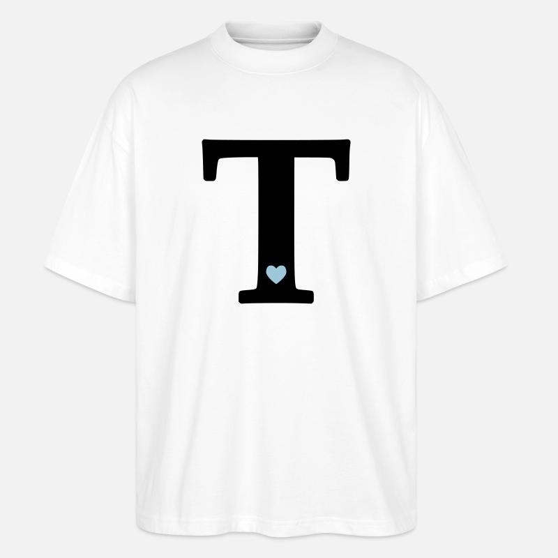 Buchstabe T Anfangsbuchstabe - Stanley/Stella Oversized Unisex Bio T-Shirt Blaster 2.0 - Weiß