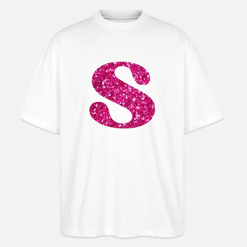 Glitzer rosa Buchstabe - Stanley/Stella Oversized Unisex Bio T-Shirt Blaster 2.0 - Weiß