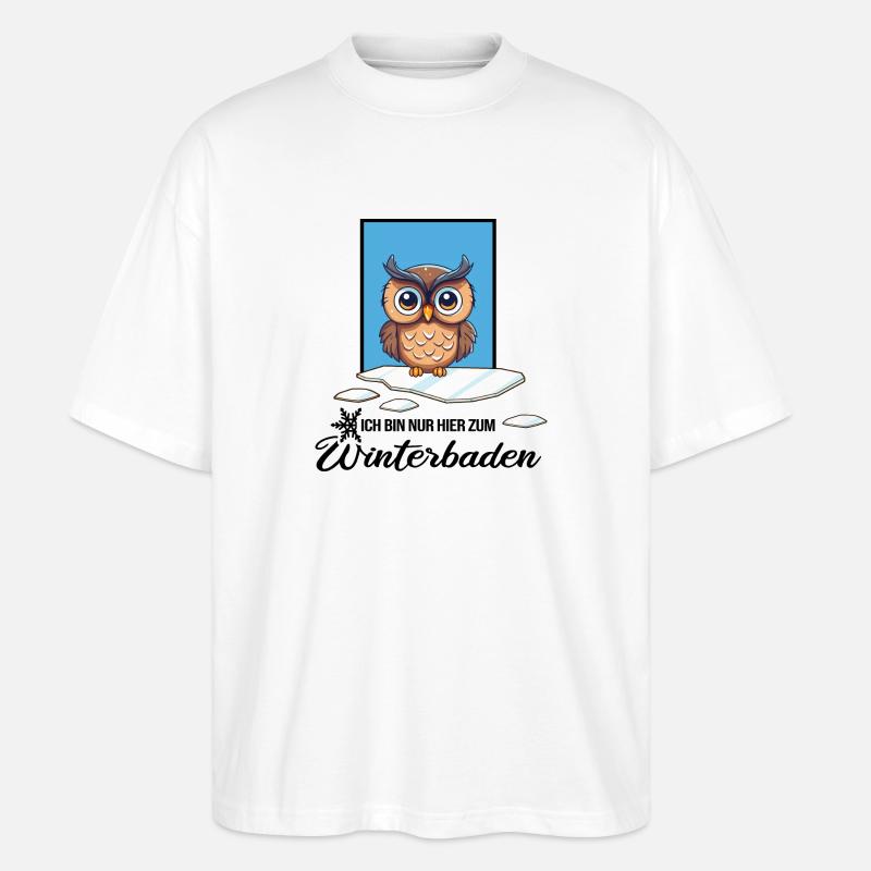 Eisbaden Winterschwimmen Eule Winterbad - Stanley/Stella Oversized Unisex Bio T-Shirt Blaster 2.0 - Weiß