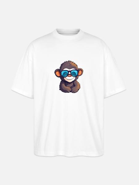 Little cute monkey wearing sunglasses. - Stanley/Stella Oversized Unisex Organic T-shirt Blaster 2.0 - white