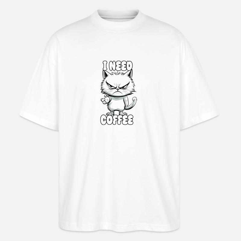 Katze - i need coffee - Stanley/Stella Oversized Unisex Bio T-Shirt Blaster 2.0 - Weiß