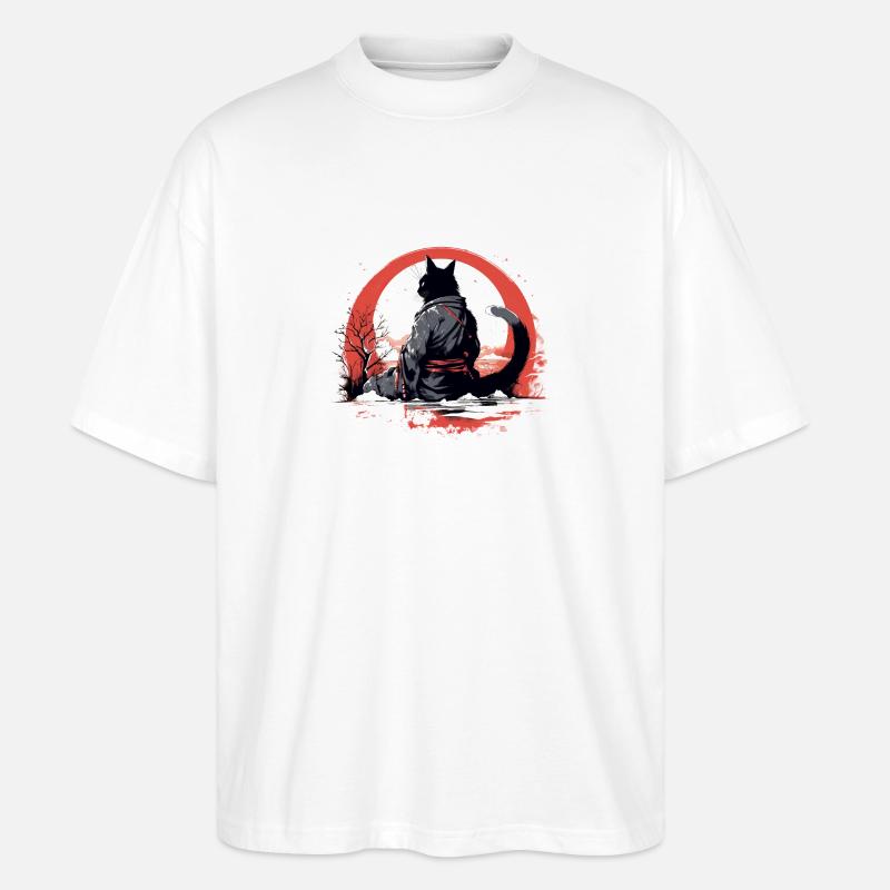 Chat samouraï - T-shirt bio Blaster 2.0 coupe oversize Stanley/Stella Unisexe - blanc