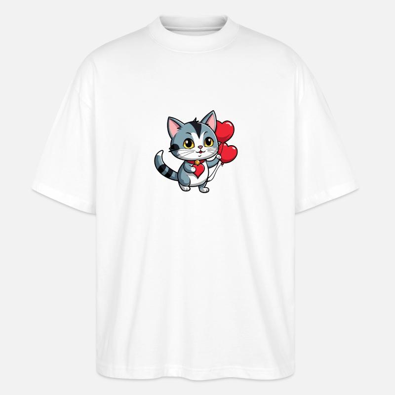 Coeur de chat - Saint-Valentin - T-shirt bio Blaster 2.0 coupe oversize Stanley/Stella Unisexe - blanc