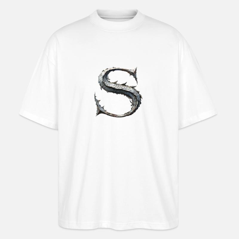 Buchstabe "S" im Drachendesign. - Stanley/Stella Oversized Unisex Bio T-Shirt Blaster 2.0 - Weiß