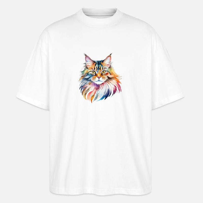 Maine Coon Wasserfarben - Stanley/Stella Oversized Unisex Bio T-Shirt Blaster 2.0 - Weiß