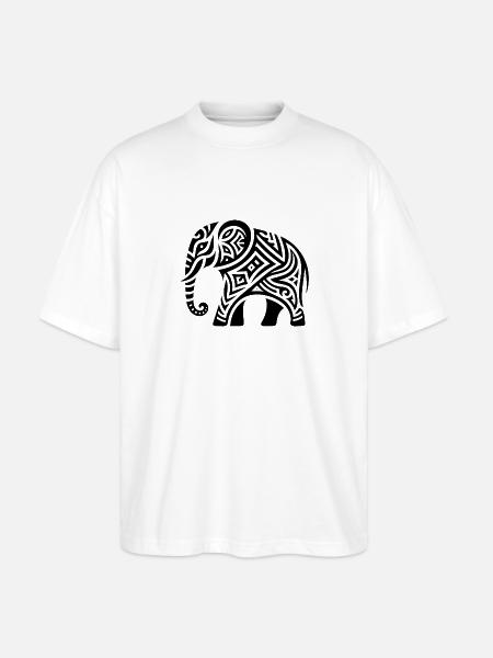 Elephant Tribal Art Tattoo med store ører - Stanley/Stella Oversize Unisex Øko T-shirt Blaster 2.0 - hvid