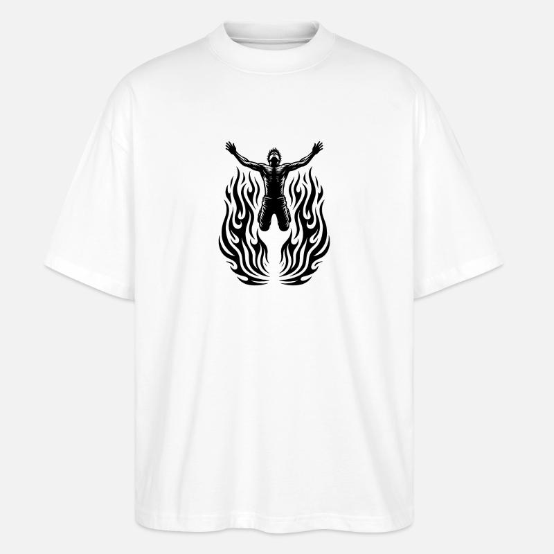 Springender Mann in Flammen - Stanley/Stella Oversized Unisex Bio T-Shirt Blaster 2.0 - Weiß