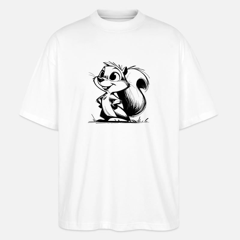 Putziges Eichhörnchen Bleistift Zeichnung - Stanley/Stella Oversized Unisex Bio T-Shirt Blaster 2.0 - Weiß