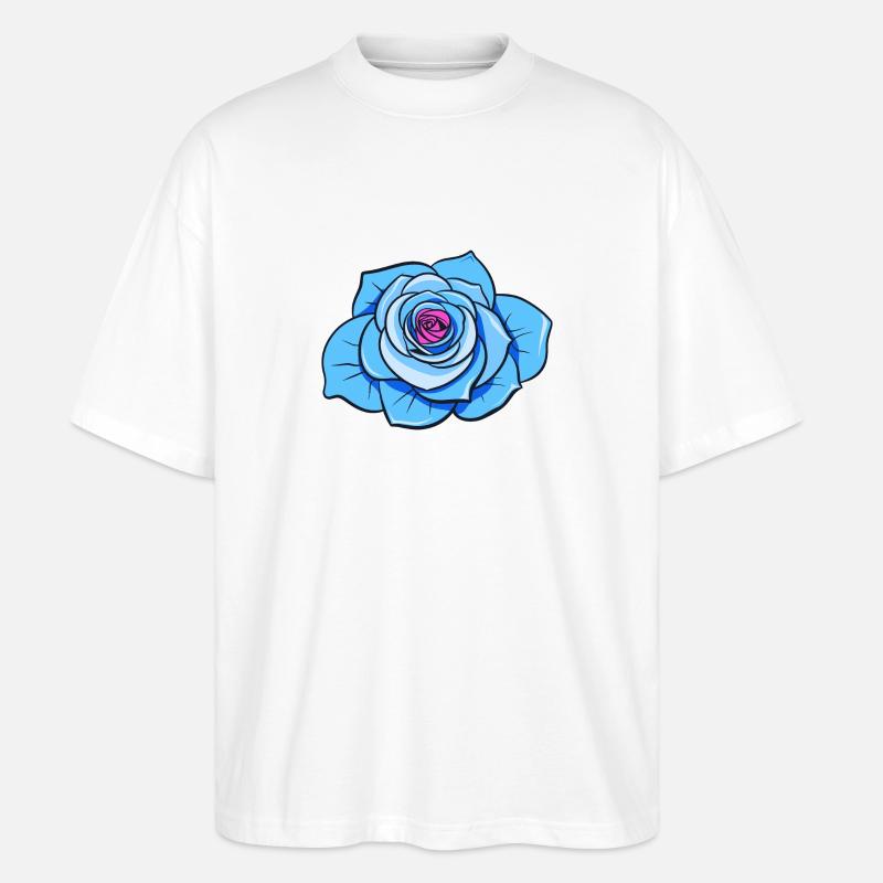 Blaue Rose - Stanley/Stella Oversized Unisex Bio T-Shirt Blaster 2.0 - Weiß