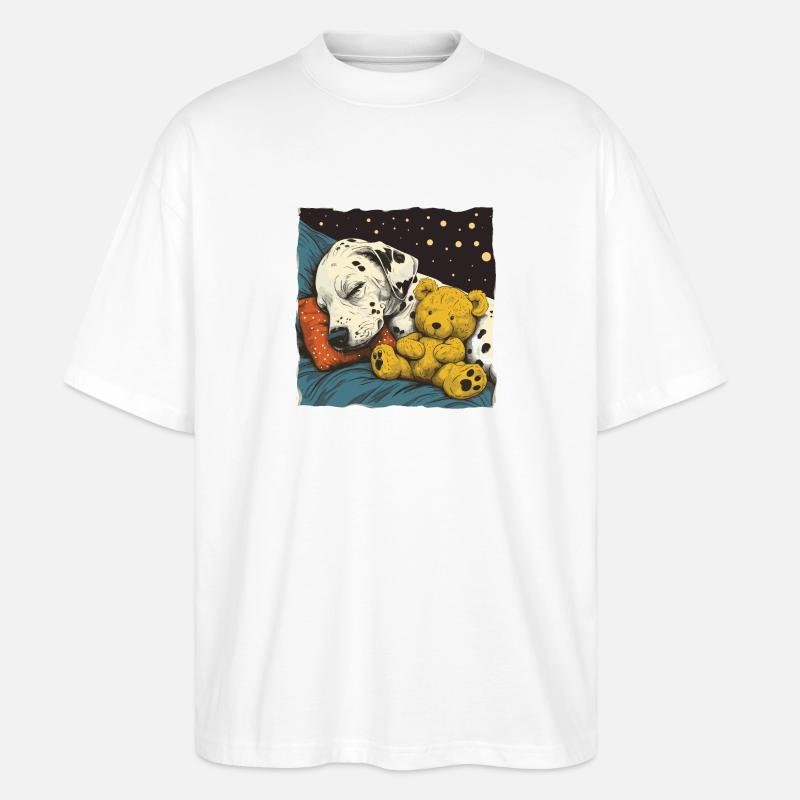 Schlafender Dalmatiner mit Teddybär - Stanley/Stella Oversized Unisex Bio T-Shirt Blaster 2.0 - Weiß