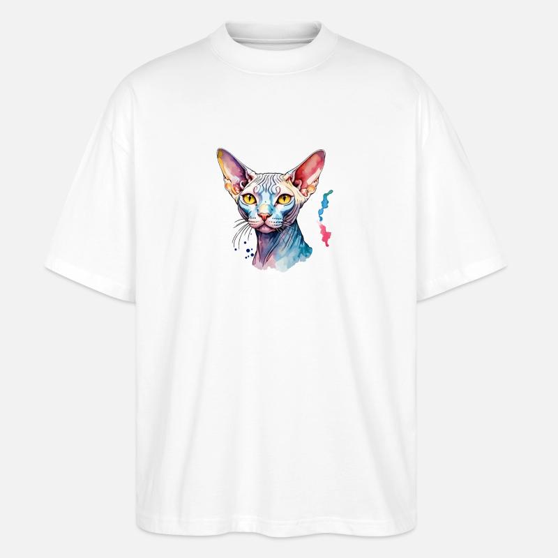 Sphynx Chat Aquarelles - T-shirt bio Blaster 2.0 coupe oversize Stanley/Stella Unisexe - blanc