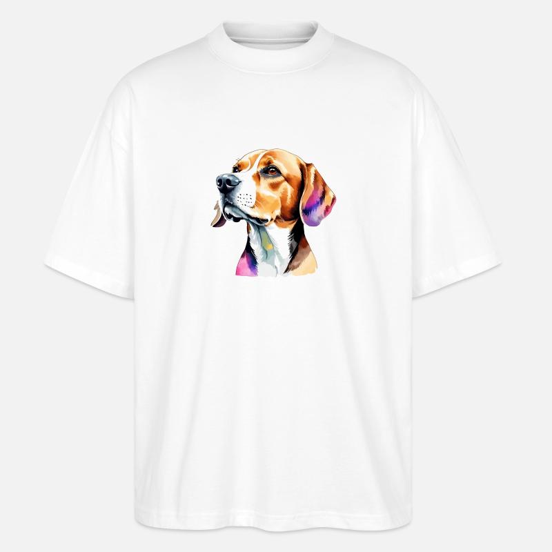 Beagle Aquarelles - T-shirt bio Blaster 2.0 coupe oversize Stanley/Stella Unisexe - blanc