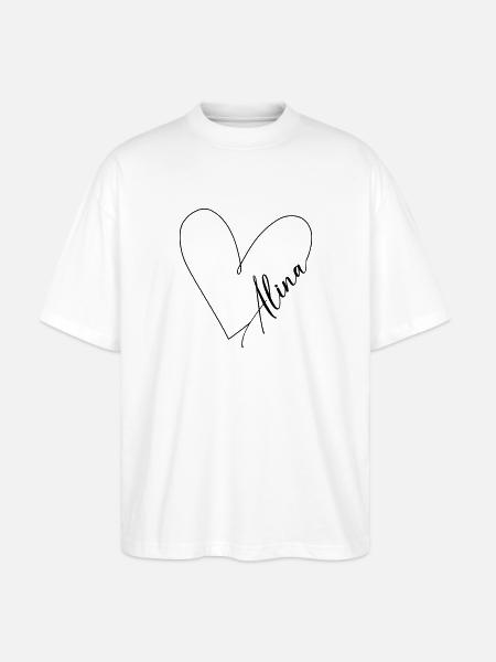 Alina Name Herzlinie - Stanley/Stella Oversized Unisex Bio T-Shirt Blaster 2.0 - Weiß