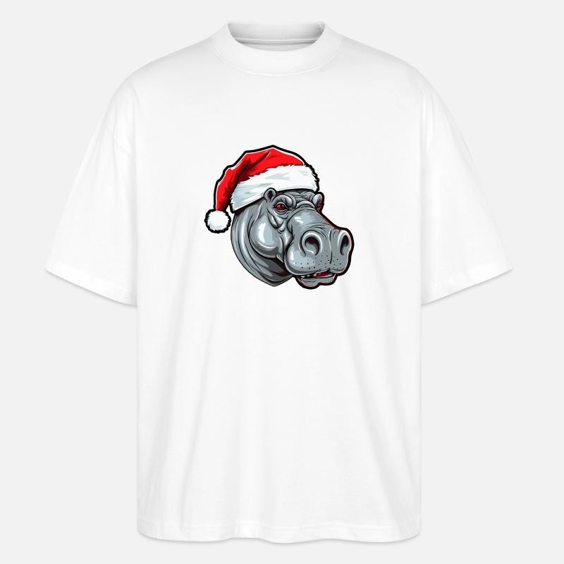 Tête d’animal de Noël hippopotame - T-shirt bio Blaster 2.0 coupe oversize Stanley/Stella Unisexe - blanc