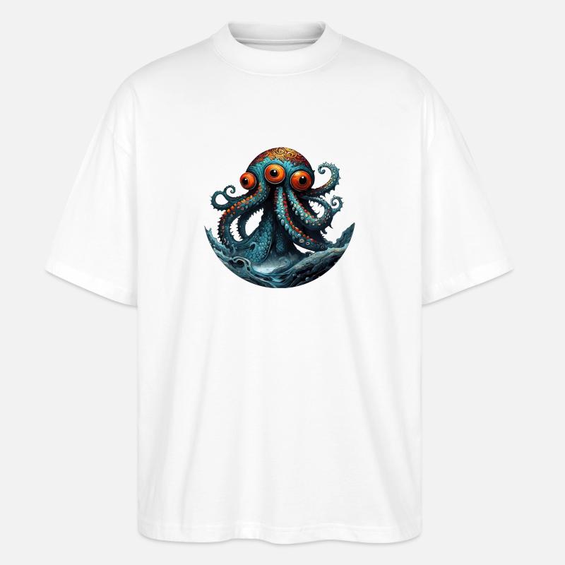 Bunter Oktopus - Stanley/Stella Oversized Unisex Bio T-Shirt Blaster 2.0 - Weiß