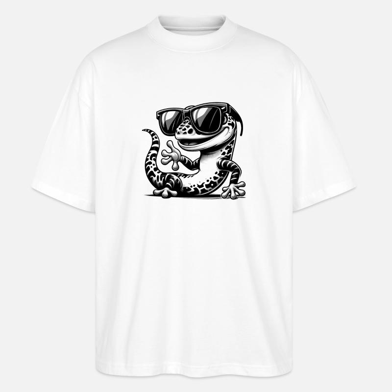Gecko mit Sonnenbrille - Stanley/Stella Oversized Unisex Bio T-Shirt Blaster 2.0 - Weiß
