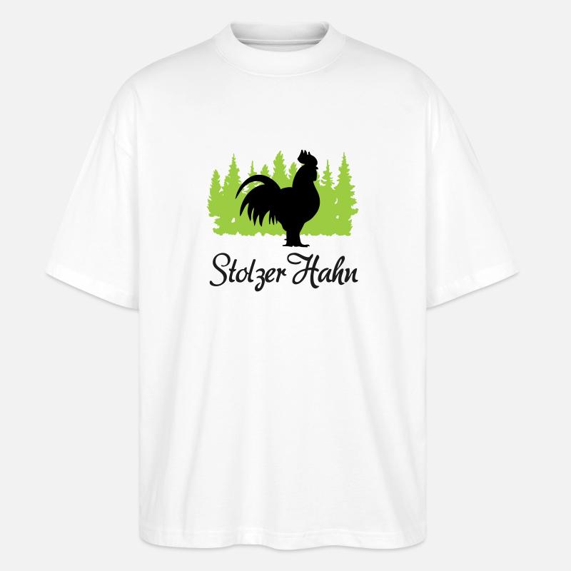 "Stolzer Hahn: Majestätischer Weckruf" - Stanley/Stella Oversized Unisex Bio T-Shirt Blaster 2.0 - Weiß