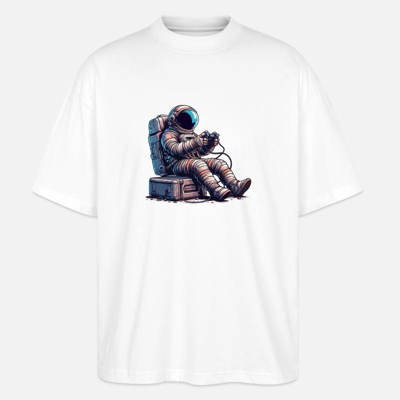 Astronaut Playing Console with Controller - Stanley/Stella Oversized Unisex Organic T-shirt Blaster 2.0 - white