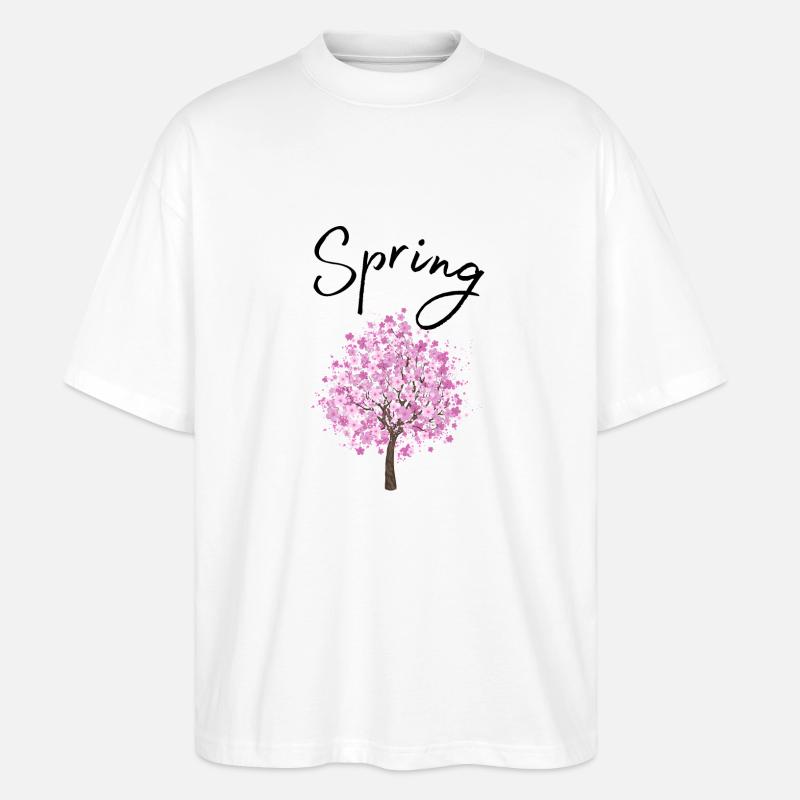 Printemps | Printemps | Arbre | Fleurs | Soleil - T-shirt bio Blaster 2.0 coupe oversize Stanley/Stella Unisexe - blanc