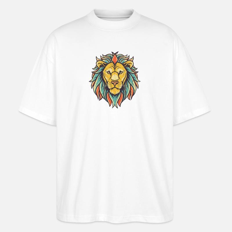 Bunter Löwenkopf - Stanley/Stella Oversized Unisex Bio T-Shirt Blaster 2.0 - Weiß