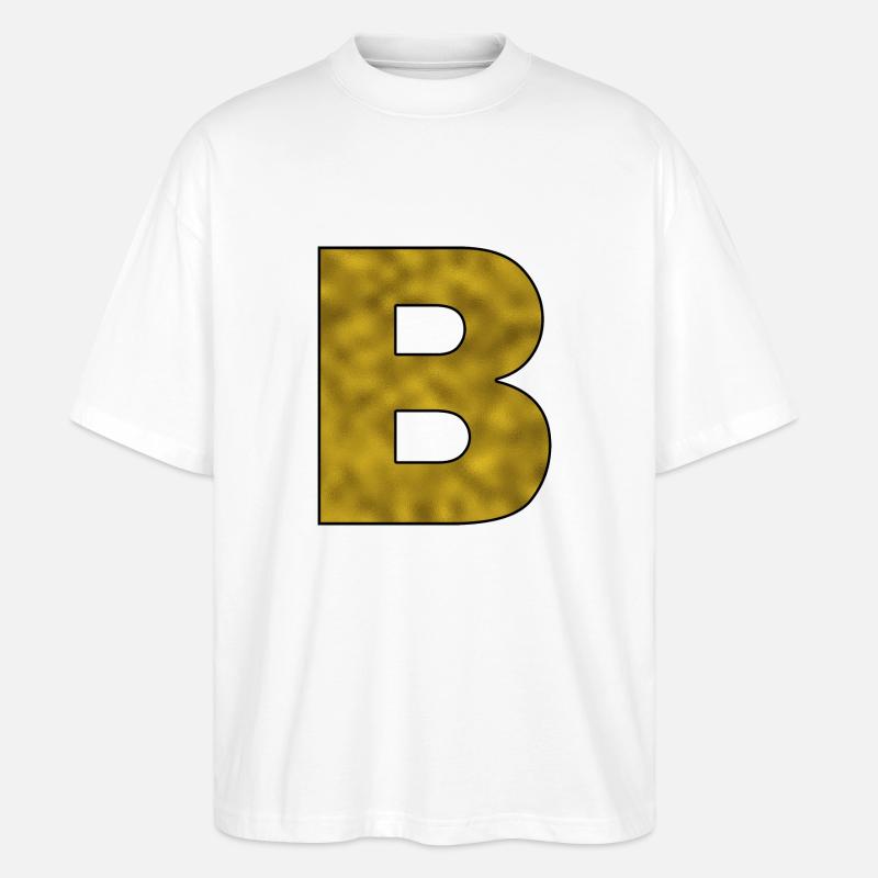 Buchstabe B Gold - Stanley/Stella Oversized Unisex Bio T-Shirt Blaster 2.0 - Weiß